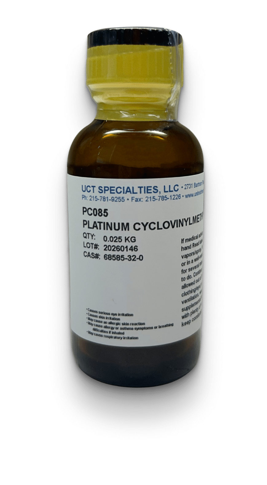 Platinum cyclovinylmethylsiloxane catalyst bottle for hydrosilylation cure systems